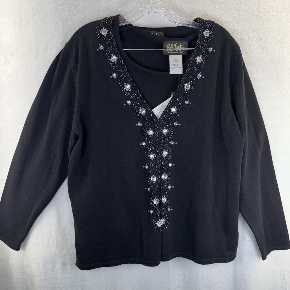 Bob Mackie Wearable Art Cardigan Twin Set Womens Medium NWT Black Sequin